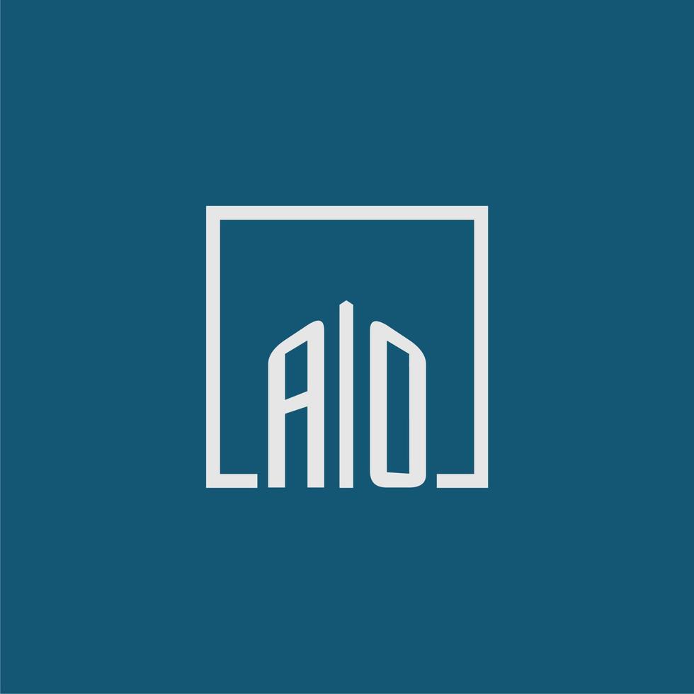 AO initial monogram logo real estate in rectangle style design vector