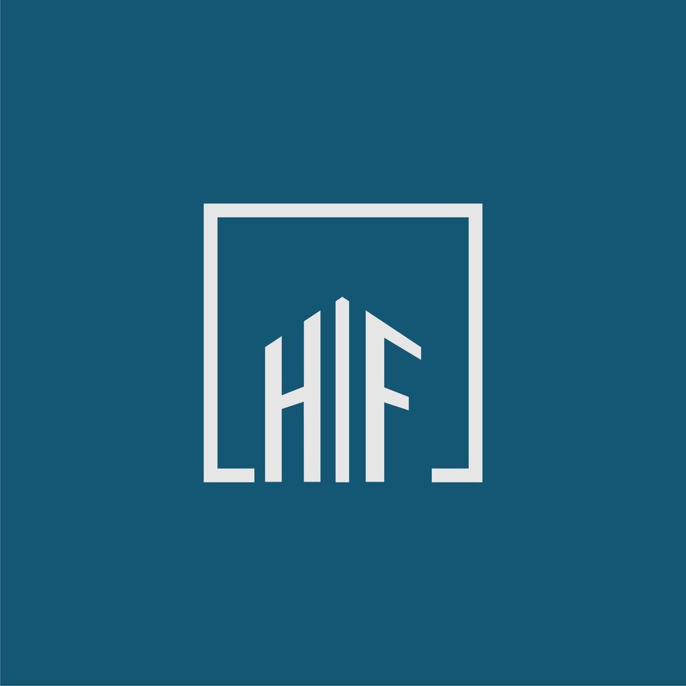 HF initial monogram logo real estate in rectangle style design vector