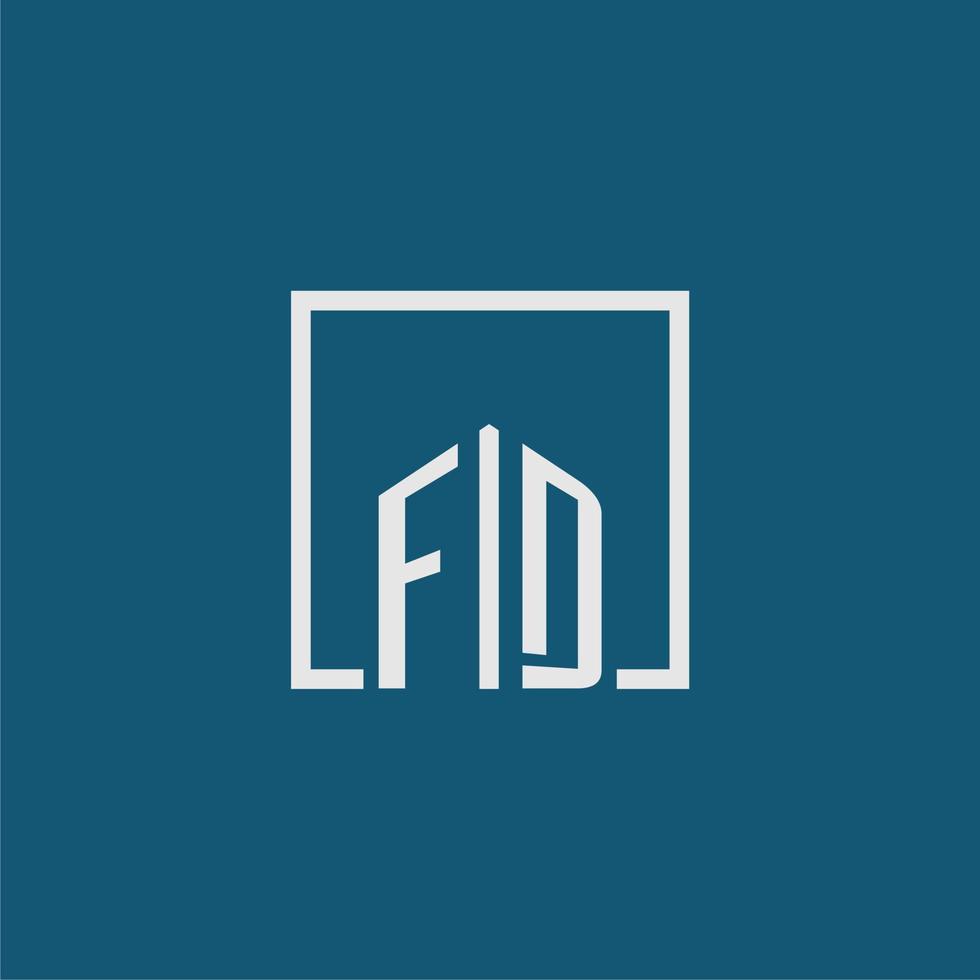 FD initial monogram logo real estate in rectangle style design vector