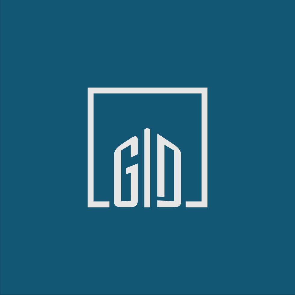 gd inicial monograma logo real inmuebles en rectángulo estilo diseño vector