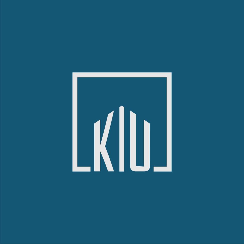 KU initial monogram logo real estate in rectangle style design vector