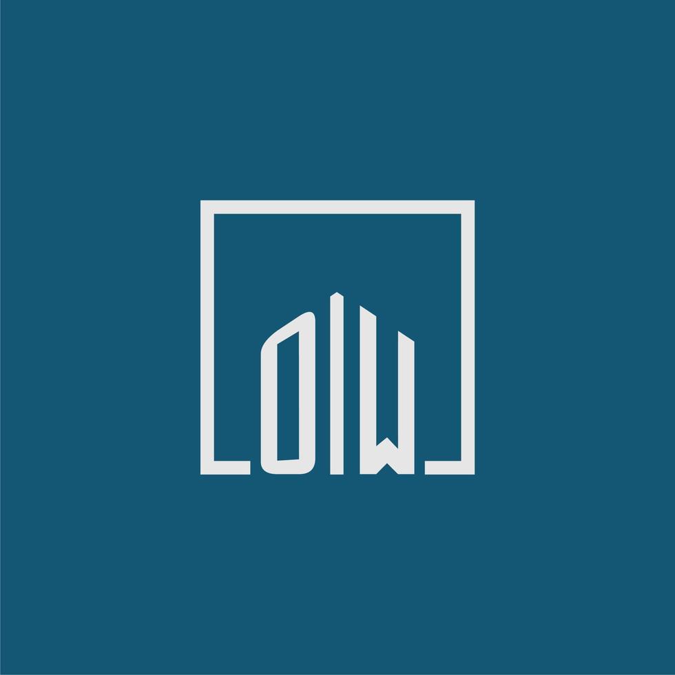 OW initial monogram logo real estate in rectangle style design vector