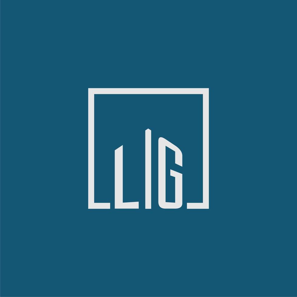 lg inicial monograma logo real inmuebles en rectángulo estilo diseño vector