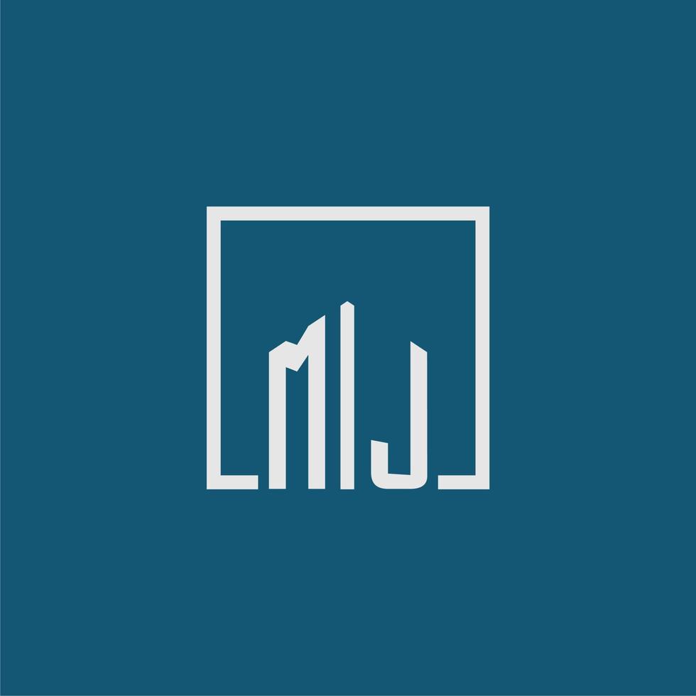 MJ initial monogram logo real estate in rectangle style design vector