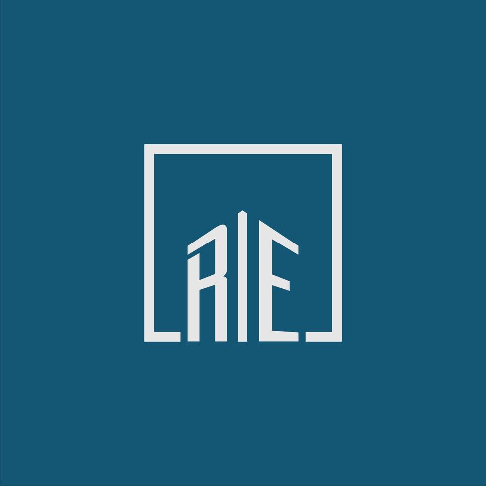 RE initial monogram logo real estate in rectangle style design vector