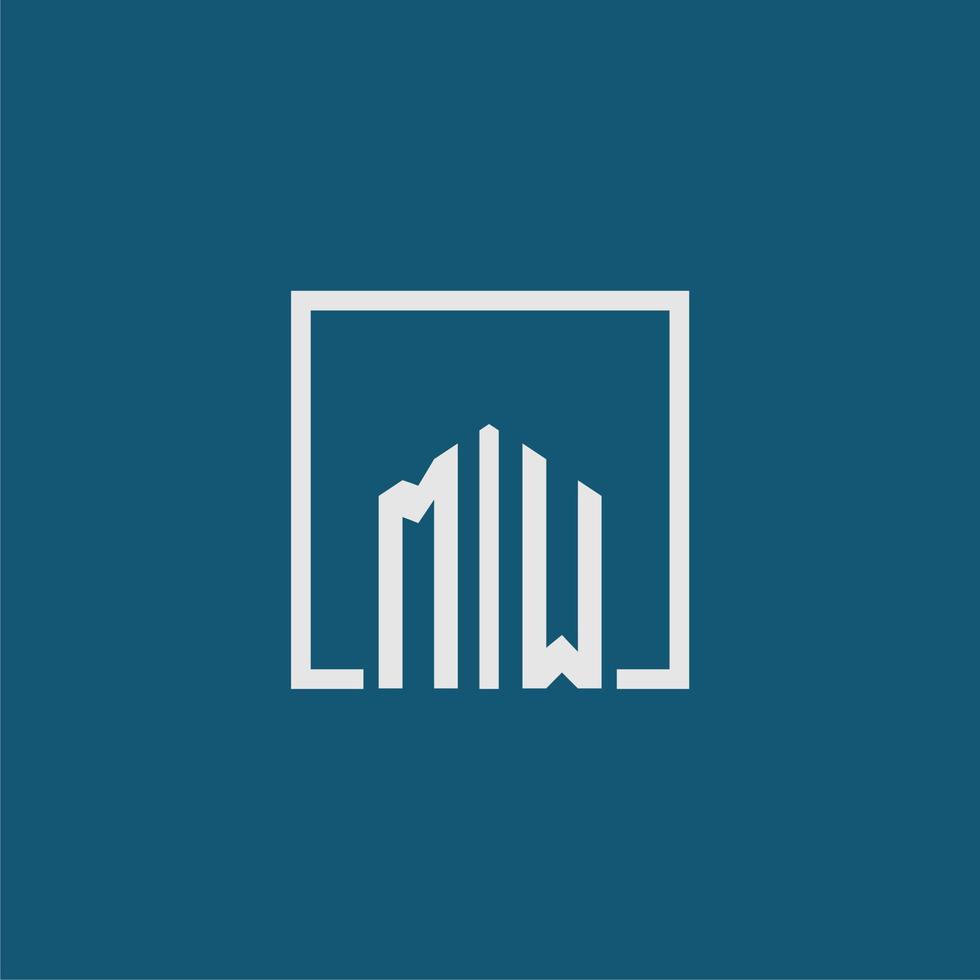 MW initial monogram logo real estate in rectangle style design vector