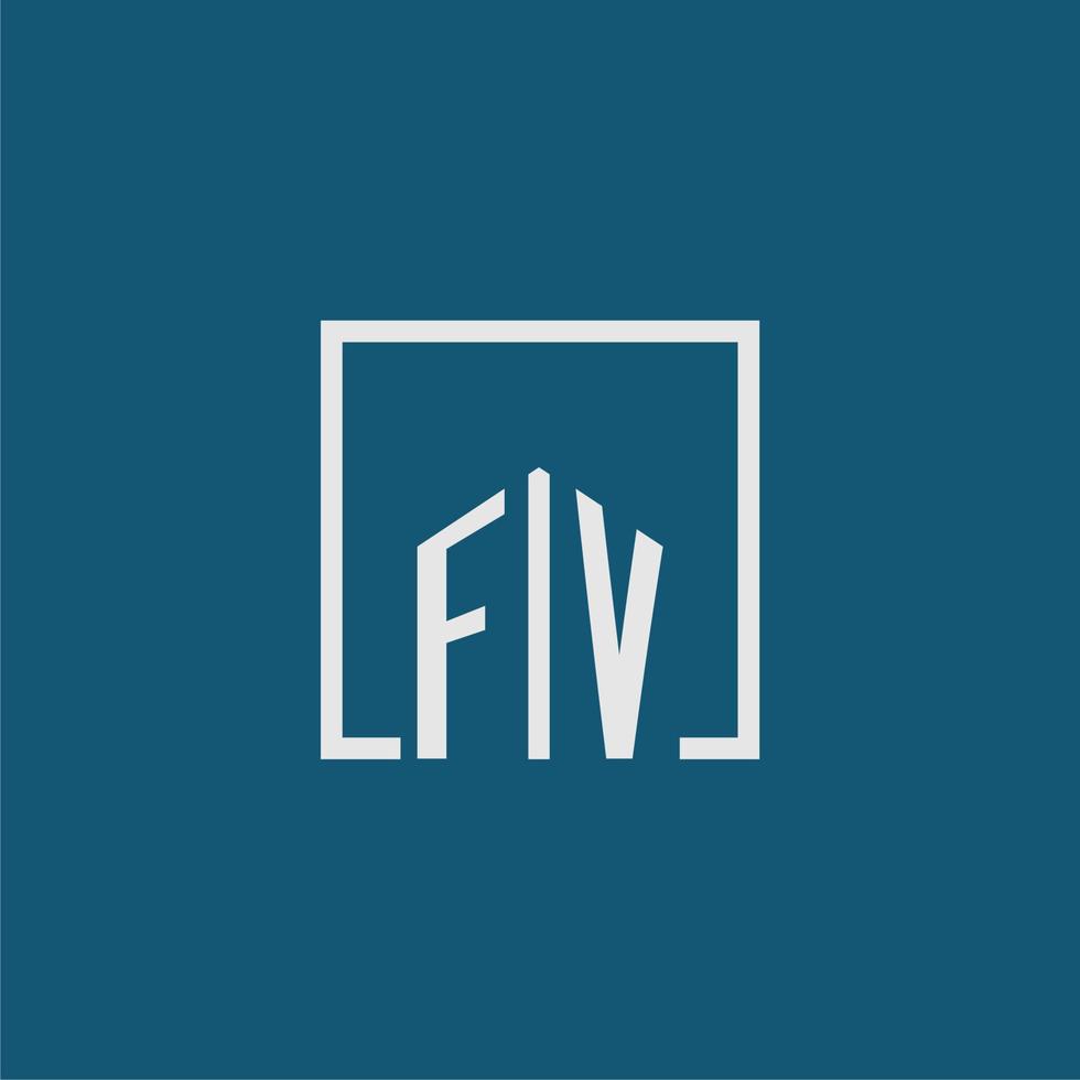 fv inicial monograma logo real inmuebles en rectángulo estilo diseño vector