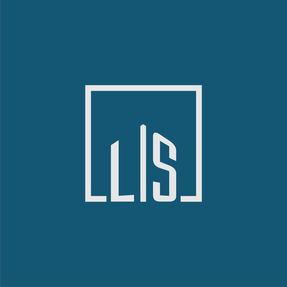 ls inicial monograma logo real inmuebles en rectángulo estilo diseño vector