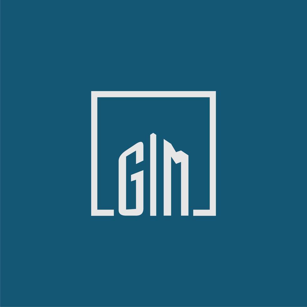 gm inicial monograma logo real inmuebles en rectángulo estilo diseño vector