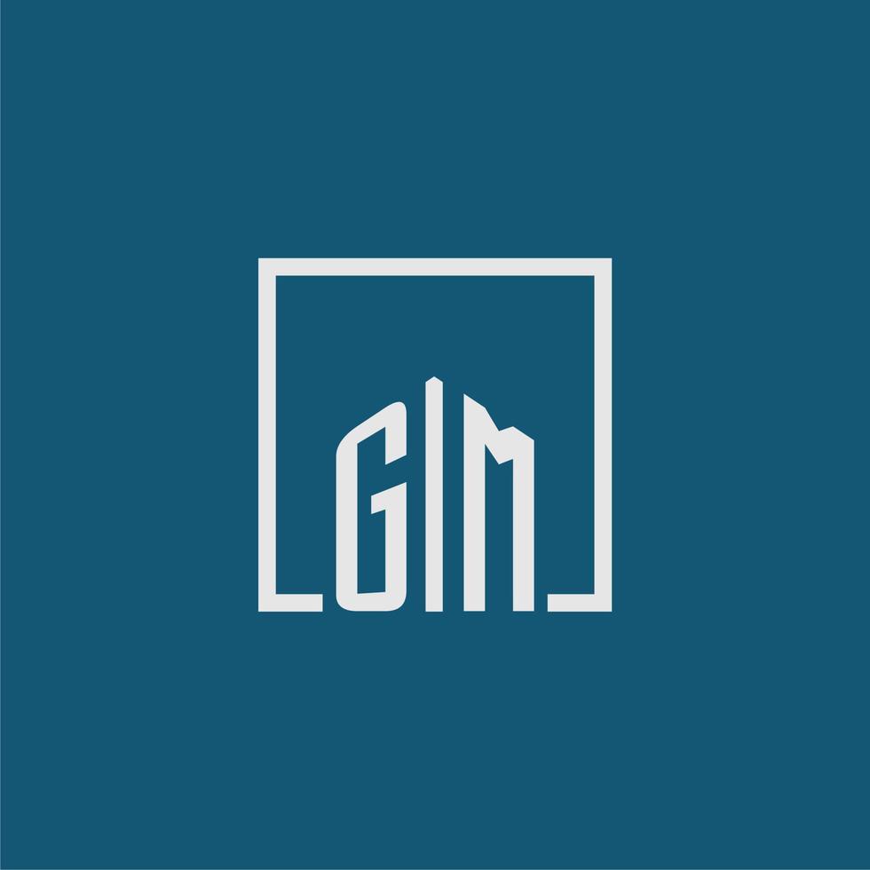 GM initial monogram logo real estate in rectangle style design vector