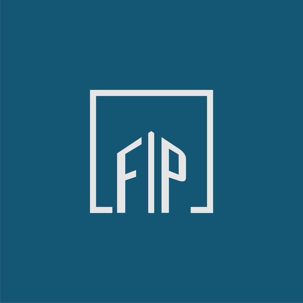 FP initial monogram logo real estate in rectangle style design vector