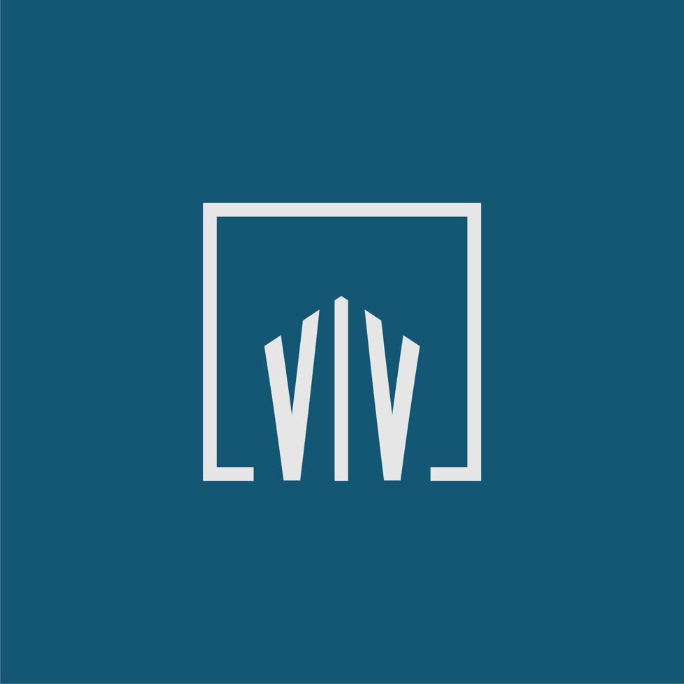 vv inicial monograma logo real inmuebles en rectángulo estilo diseño vector