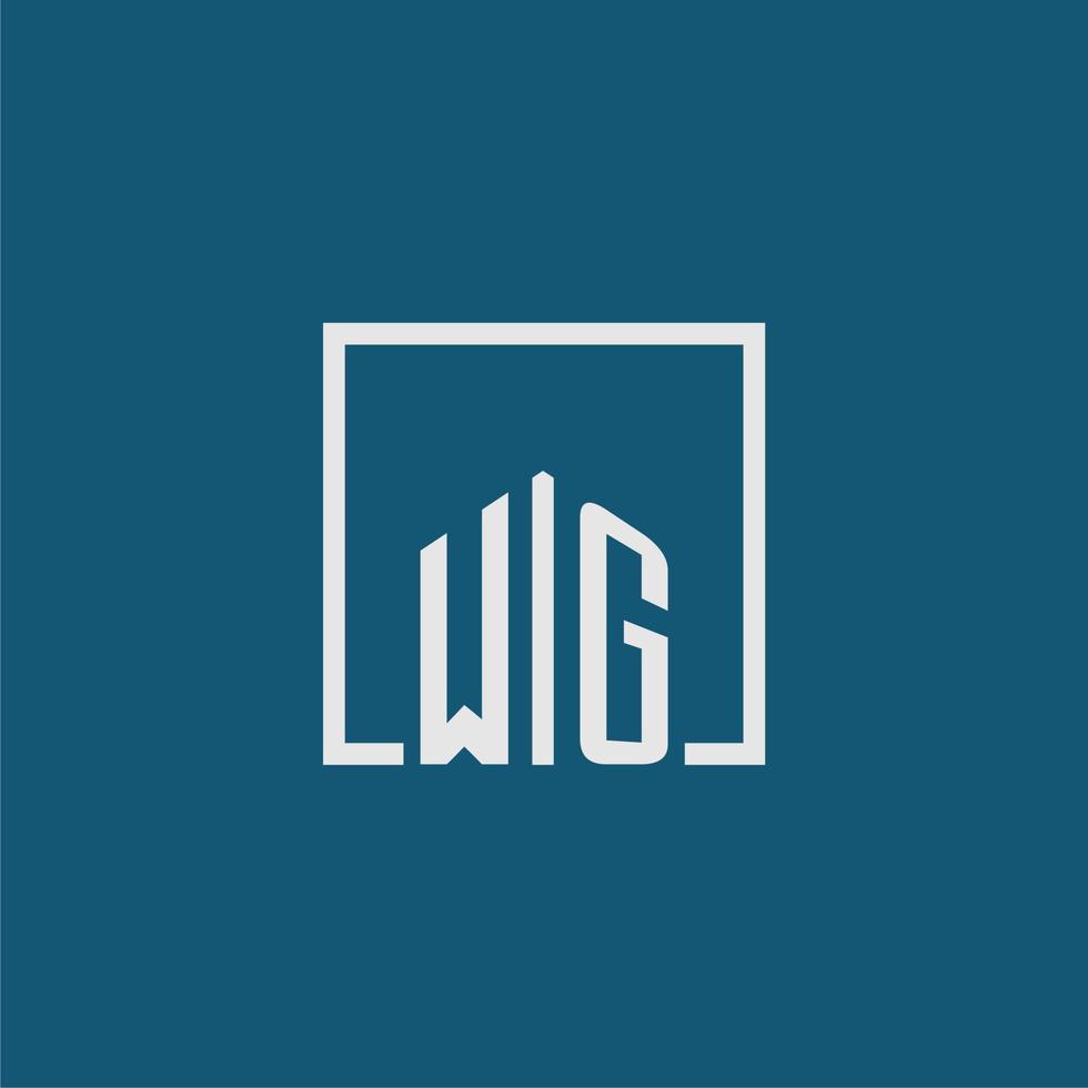 WG initial monogram logo real estate in rectangle style design vector