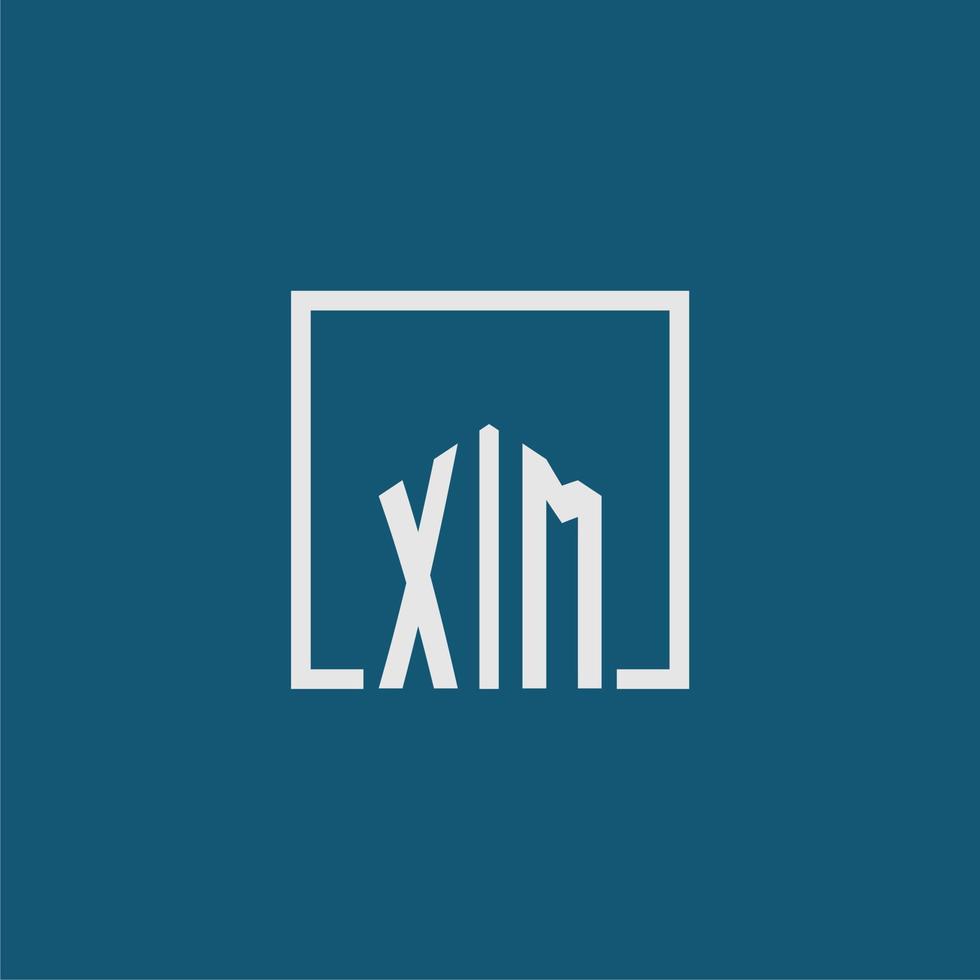 xm inicial monograma logo real inmuebles en rectángulo estilo diseño vector