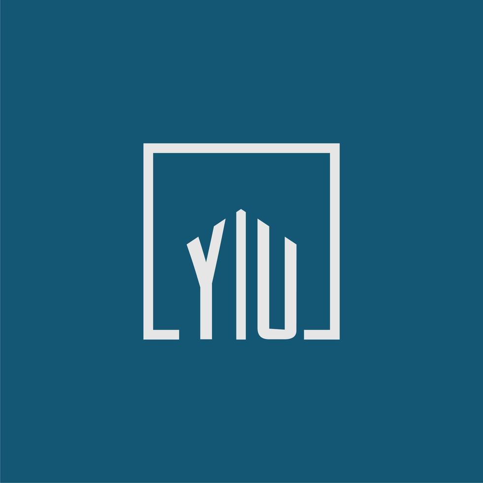 YU initial monogram logo real estate in rectangle style design vector