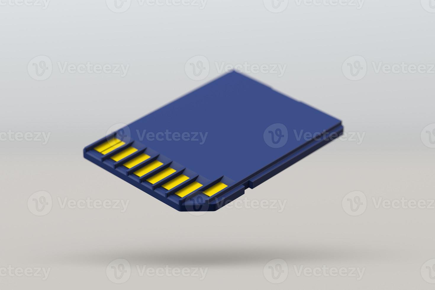 Blue SD memory card floating on white background. 3d render photo