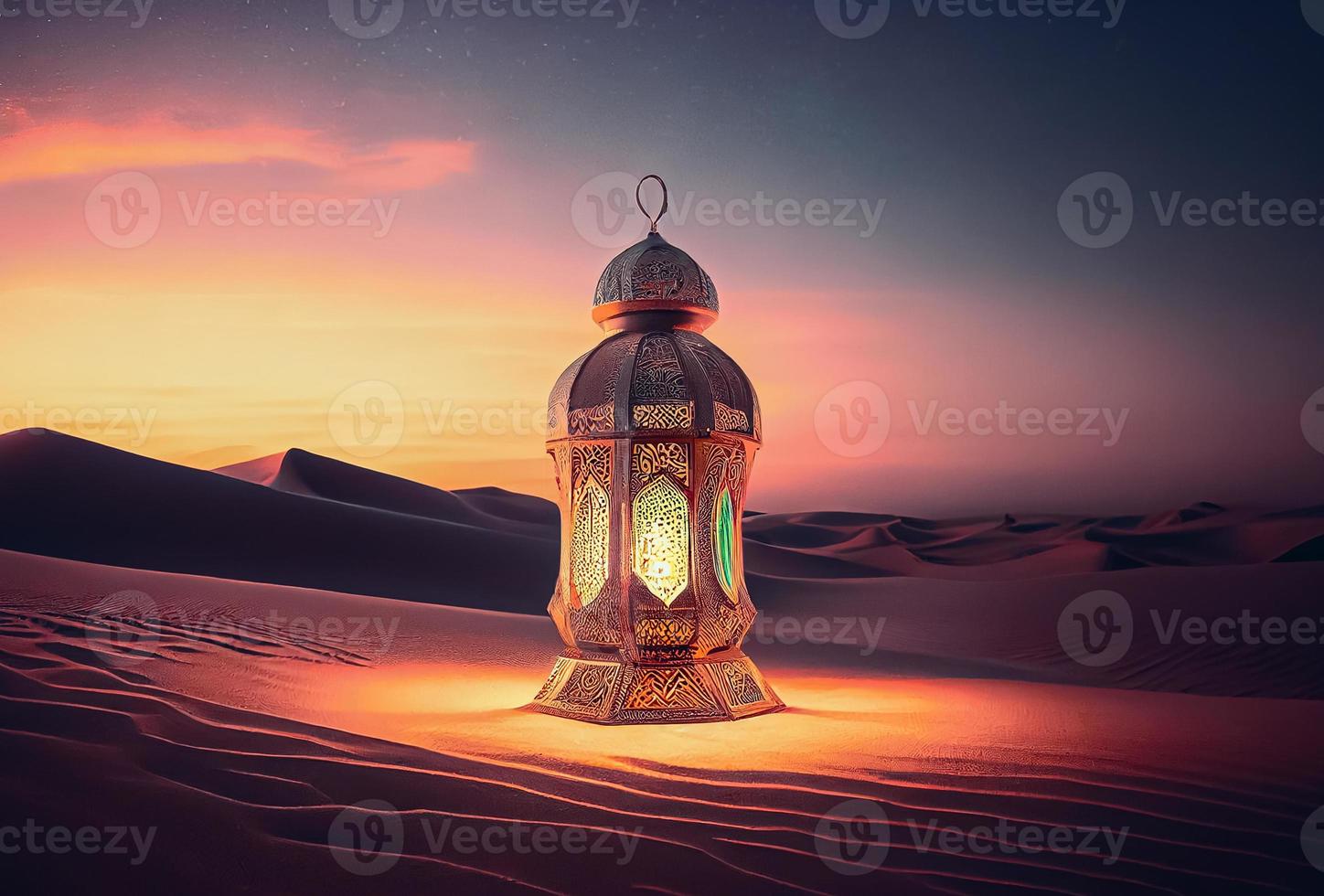 Arábica lámpara con un hermosa puesta de sol escena foto