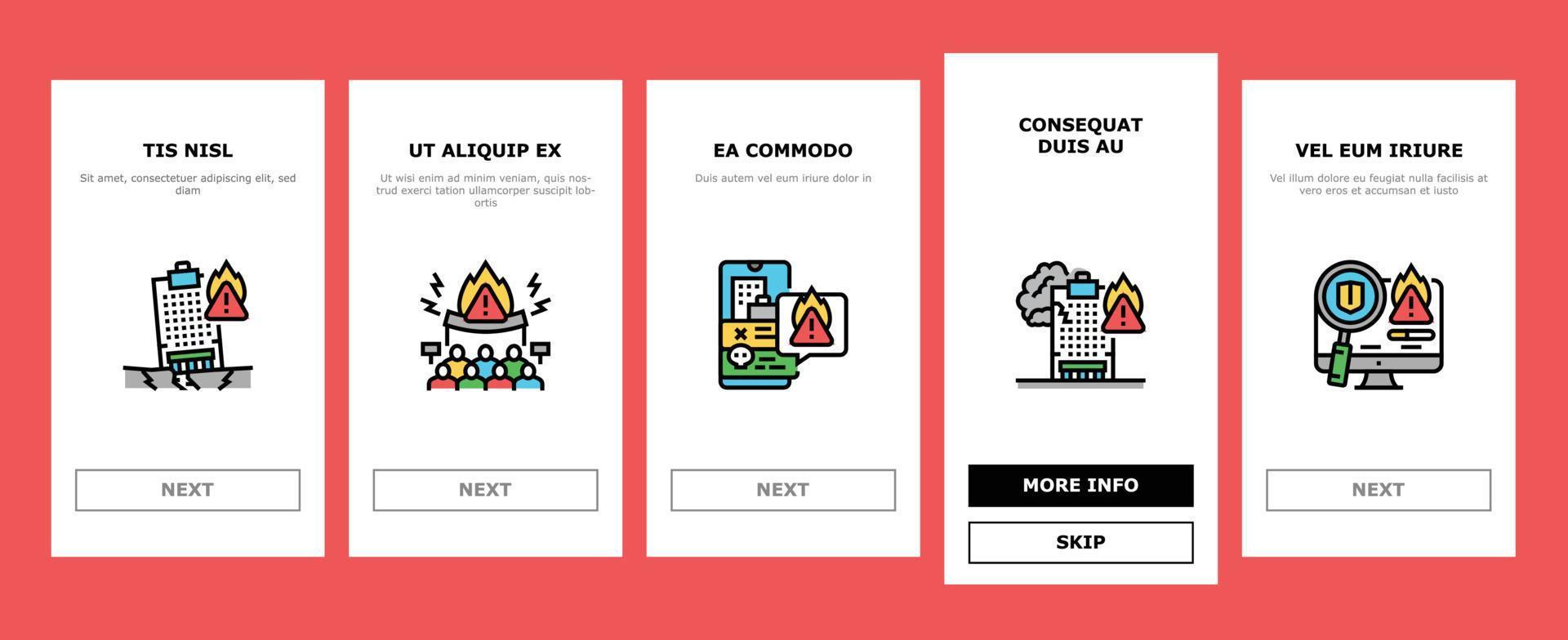 crisis management risk strategy onboarding icons set vector