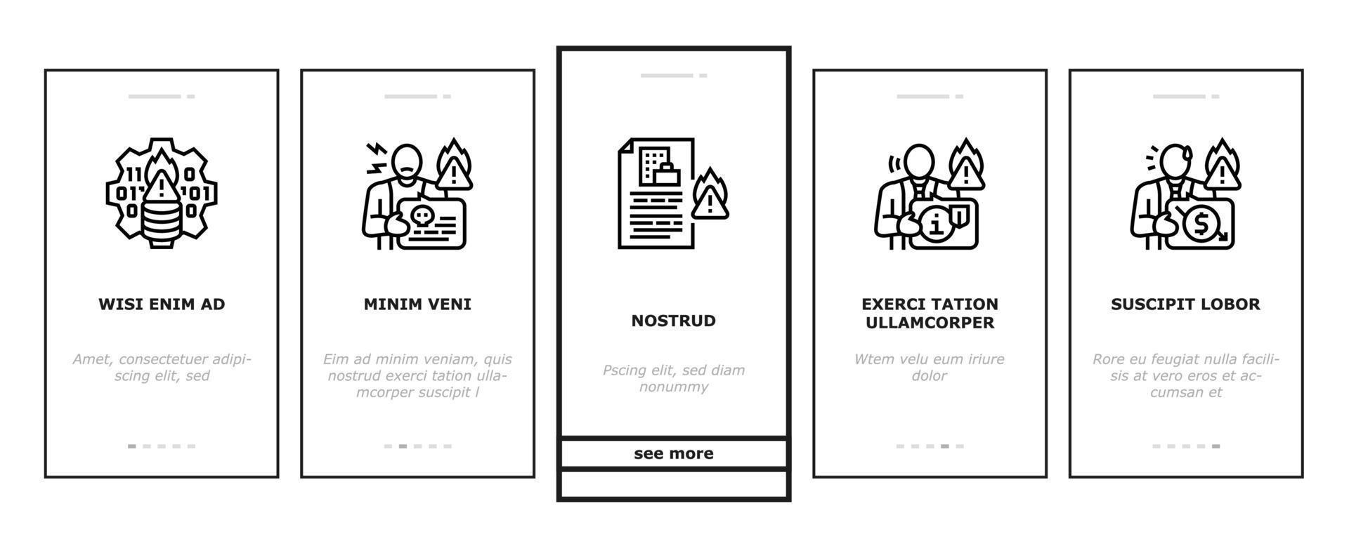 crisis management risk strategy onboarding icons set vector