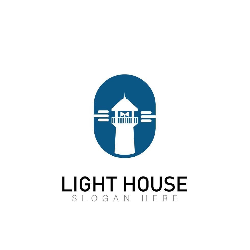 Lighthouse, Beacon logo icon. Vector Illustration. Modern linear simple logotype template. Lighthouses and ocean waves.