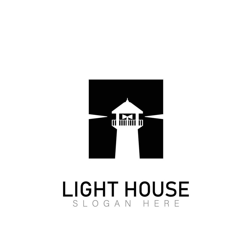 Lighthouse, Beacon logo icon. Vector Illustration. Modern linear simple logotype template. Lighthouses and ocean waves.