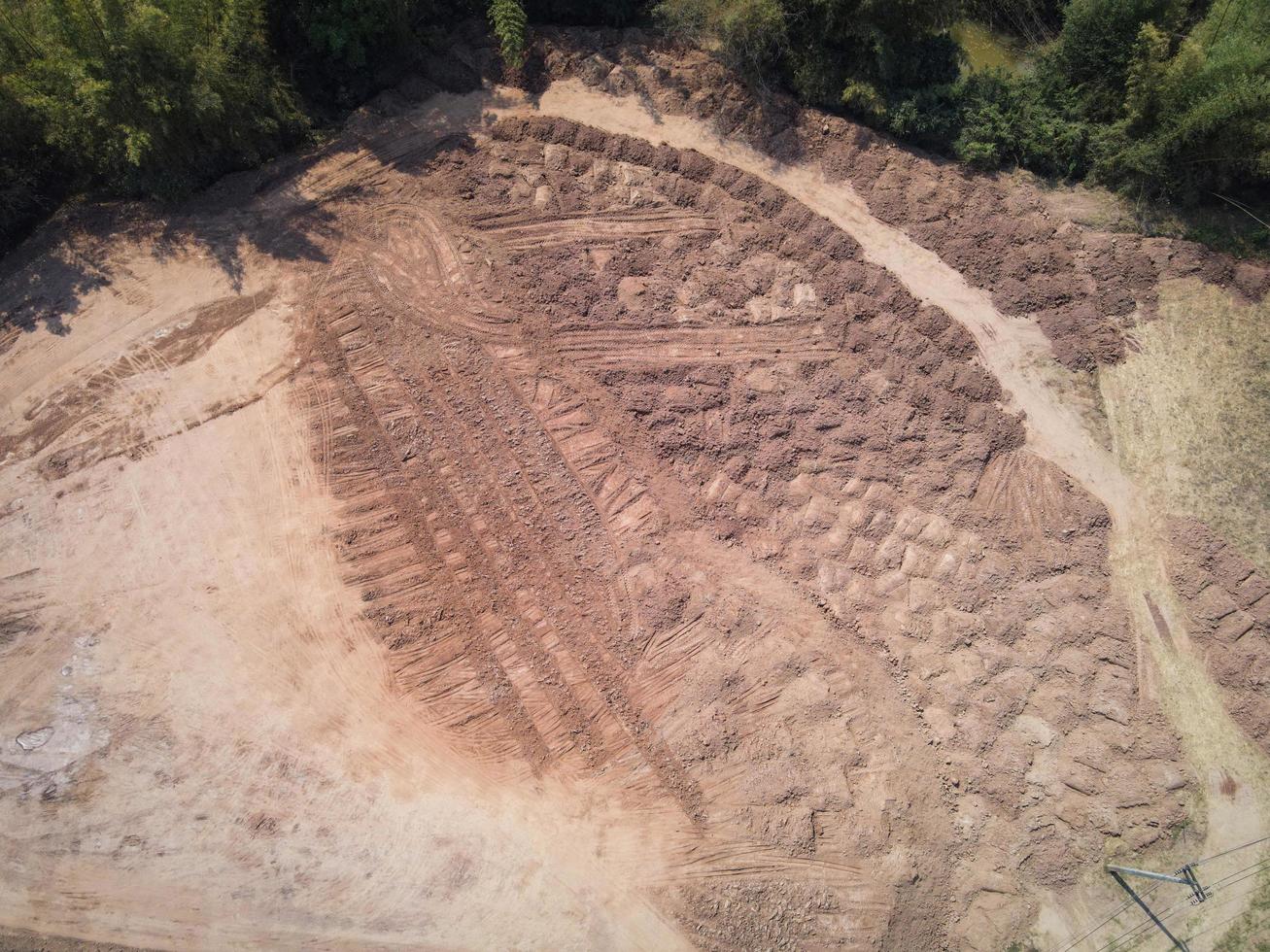 vacant land management land reclamation for land plot for building house aerial view, land pins location for housing subdivision residential development owned sale rent buy or investment home expand photo