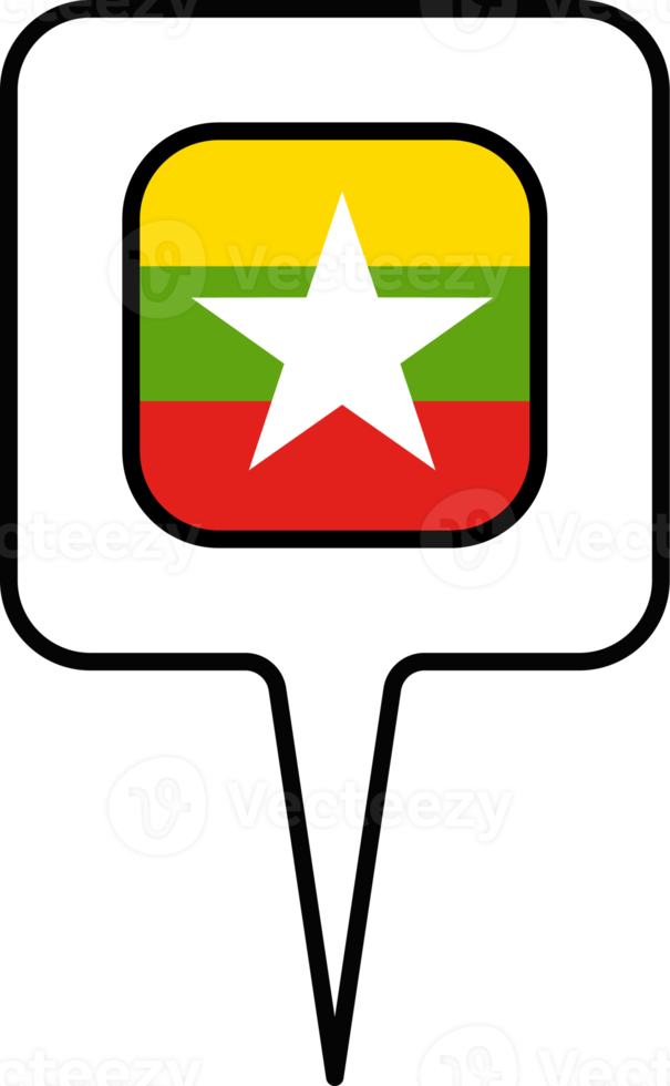 Myanmar flag Map pointer icon, square design. png