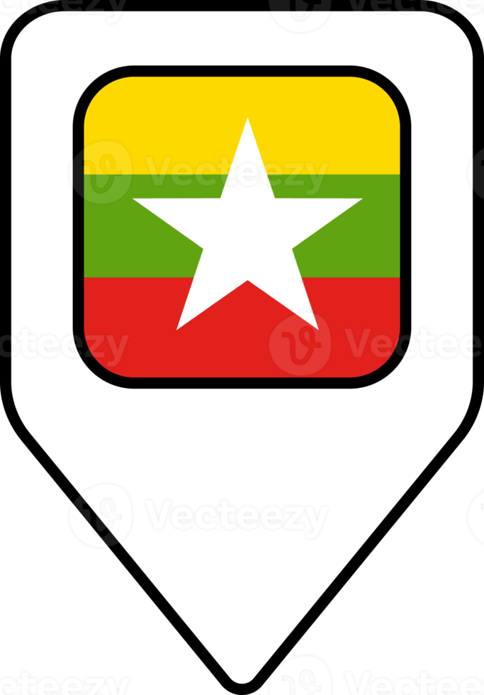 Myanmar bandiera carta geografica perno navigazione icona, piazza design. png