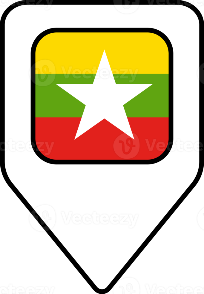 Myanmar flag map pin navigation icon, square design. png