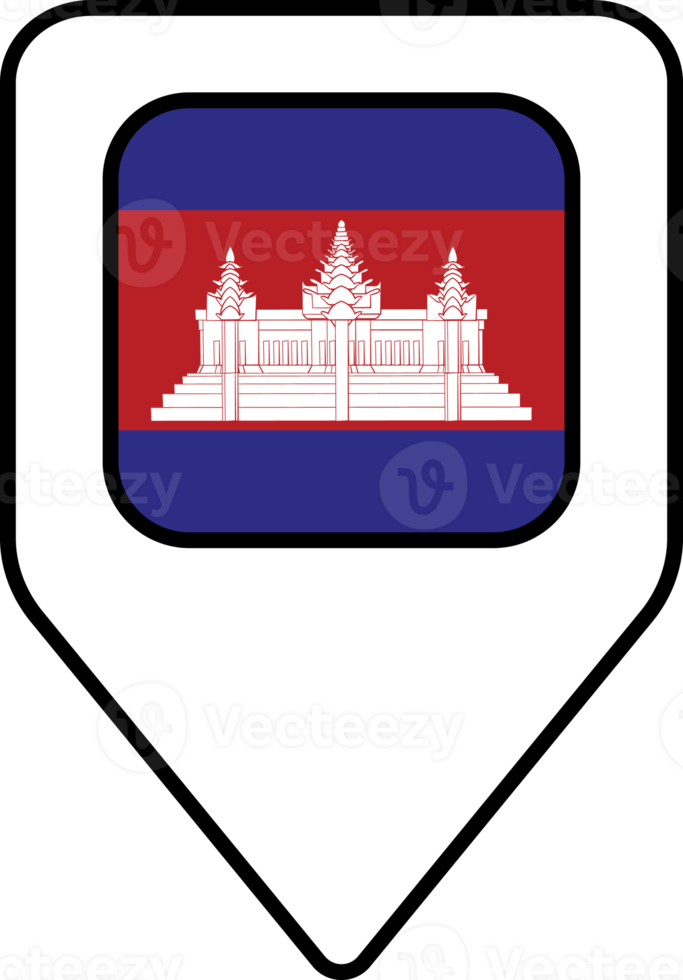 Cambodia flag map pin navigation icon, square design. png