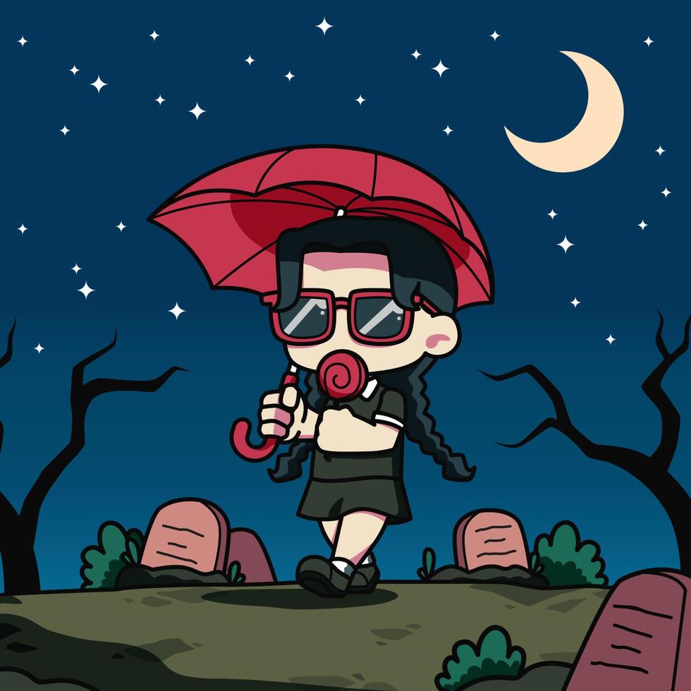 Little Girl Night Walking vector