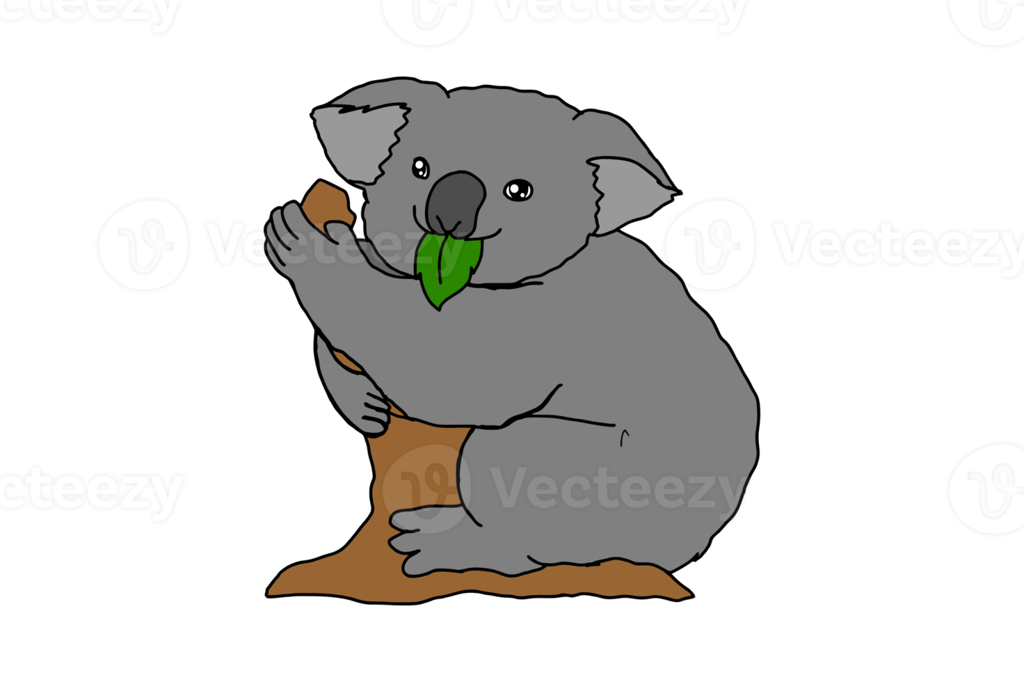 Cute koala on the tree is eating the leaves png