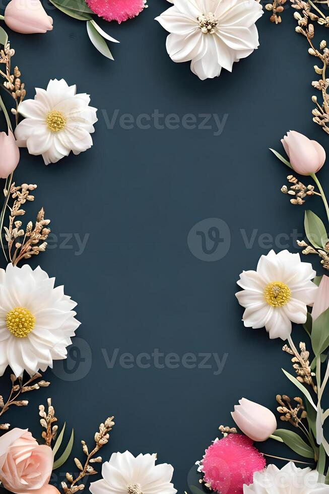 Colorful simple floral decoration, tiny flower illustration, background template, creative arrangement of nature and flowers. Good for banner, wedding card invitation draft, design element, and other. photo
