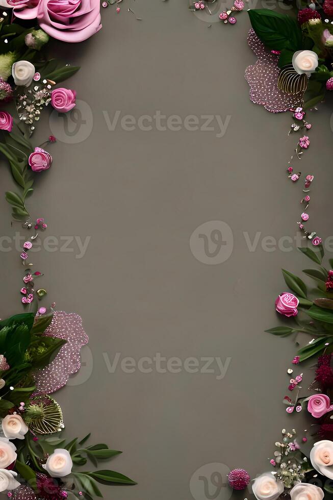 Colorful simple floral decoration, tiny flower illustration, background template, creative arrangement of nature and flowers. Good for banner, wedding card invitation draft, design element, and other. photo