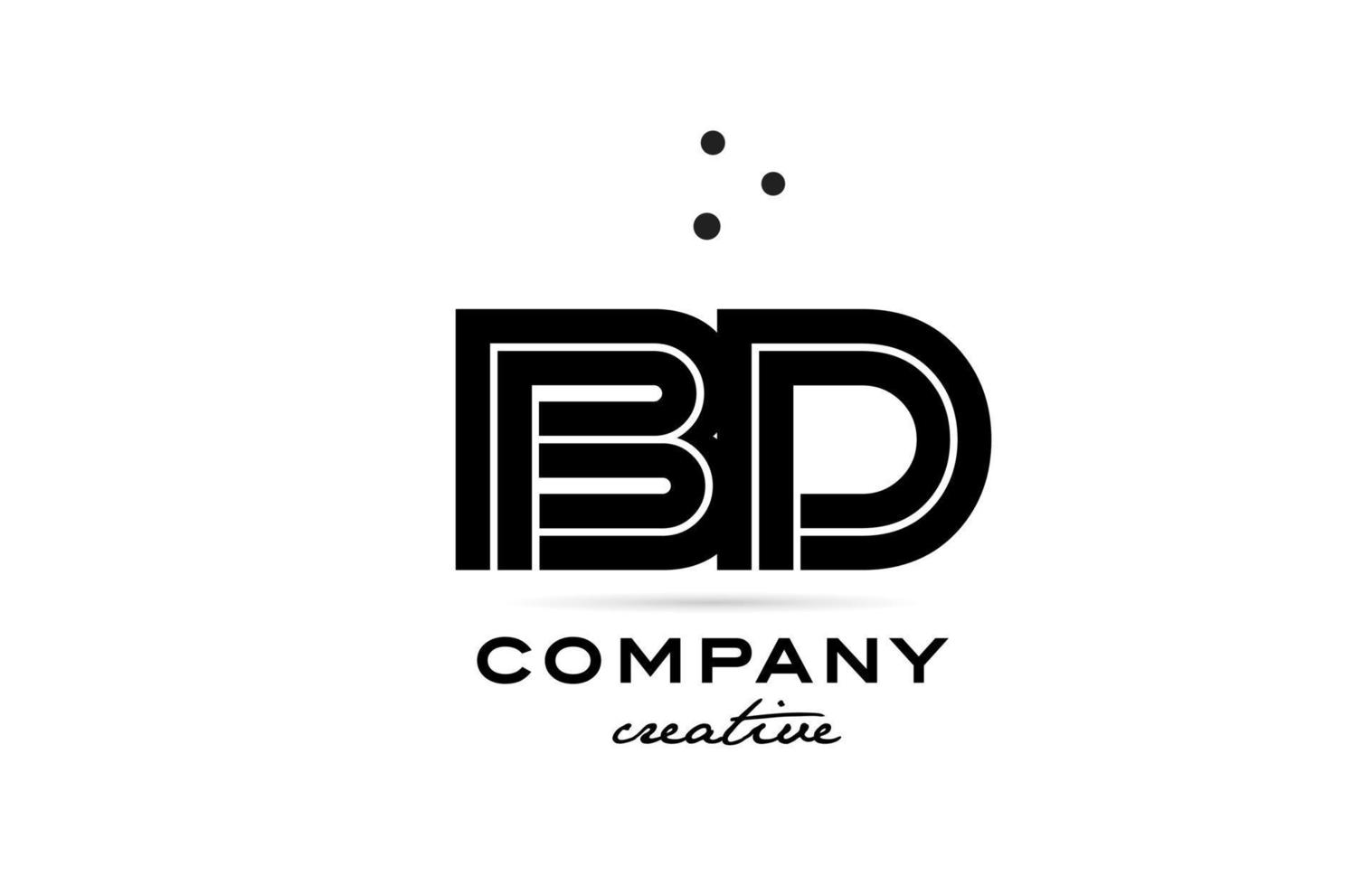 BD black and white combination alphabet bold letter logo with dots. Joined creative template design for company and business vector