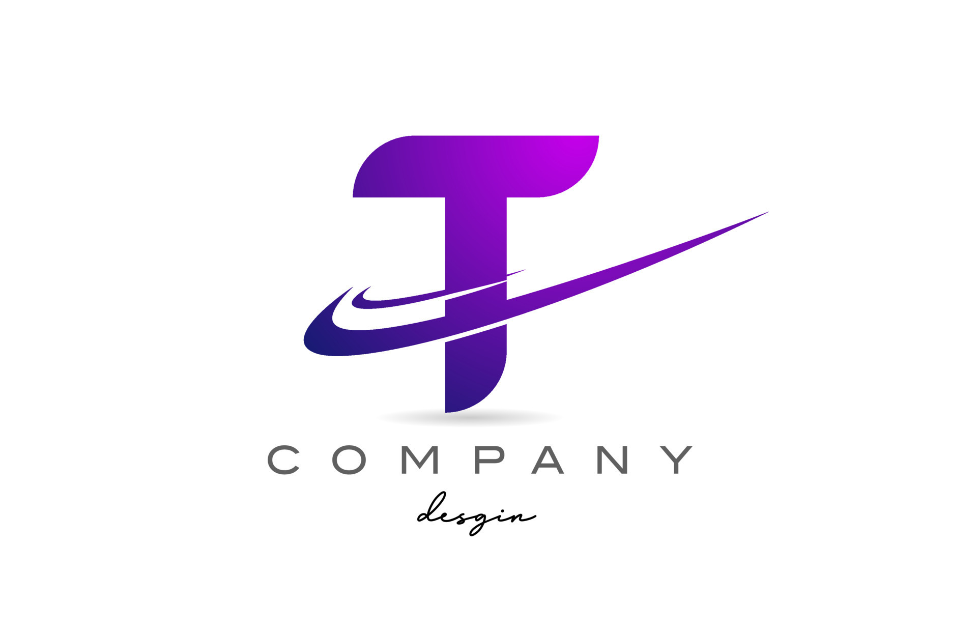 T purple alphabet letter logo with double swoosh. Corporate creative