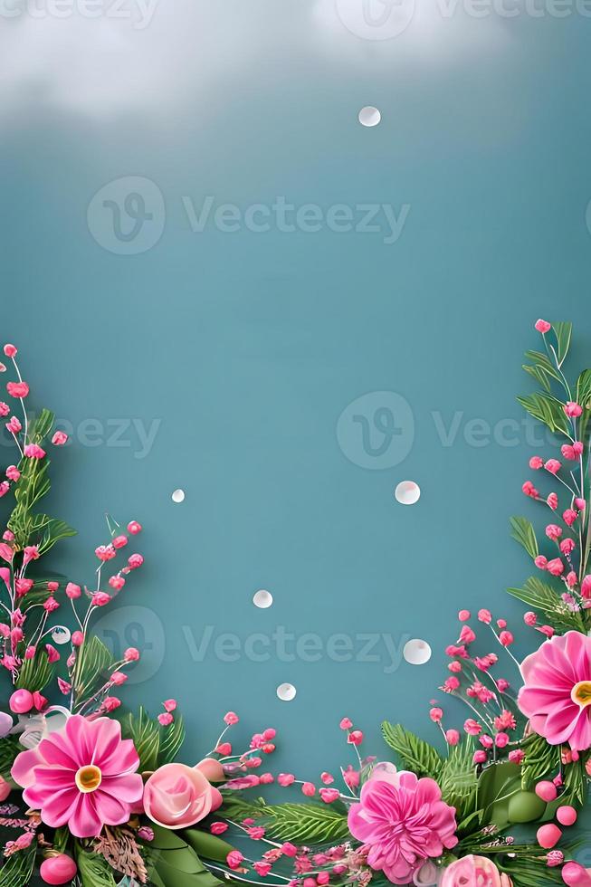 Colorful simple floral decoration, tiny flower illustration, background template, creative arrangement of nature and flowers. Good for banner, wedding card invitation draft, design element, and other. photo