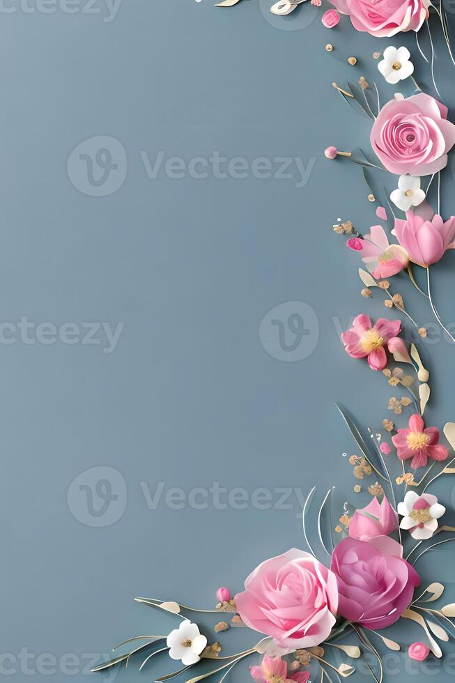 Colorful simple floral decoration, tiny flower illustration, background template, creative arrangement of nature and flowers. Good for banner, wedding card invitation draft, design element, and other. photo