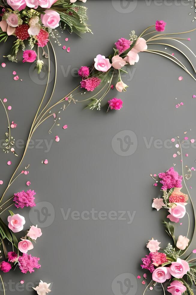 Colorful simple floral decoration, tiny flower illustration, background template, creative arrangement of nature and flowers. Good for banner, wedding card invitation draft, design element, and other. photo