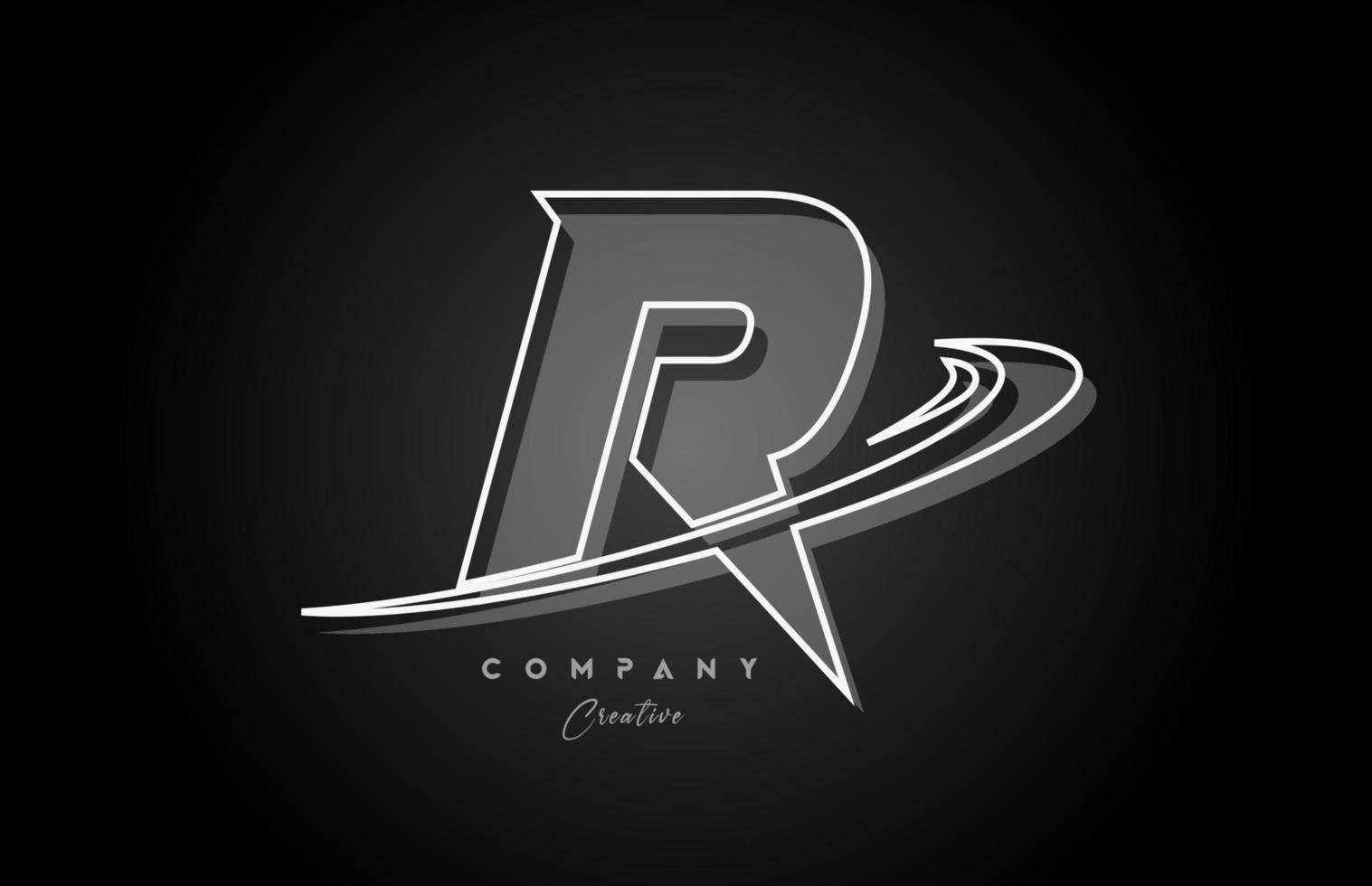 negro y blanco r línea alfabeto letra logo icono diseño con silbido y sombra. creativo modelo para negocio y empresa vector