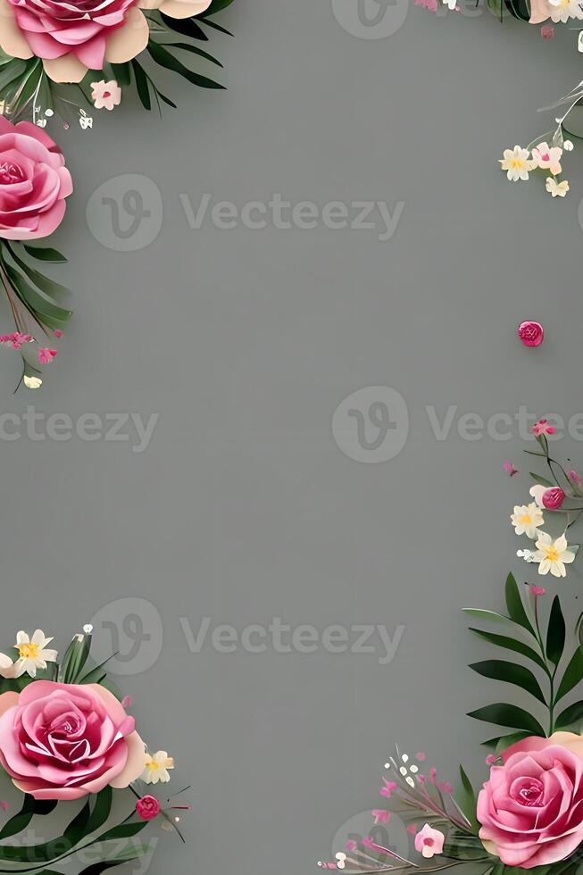 Colorful simple floral decoration, tiny flower illustration, background template, creative arrangement of nature and flowers. Good for banner, wedding card invitation draft, design element, and other. photo