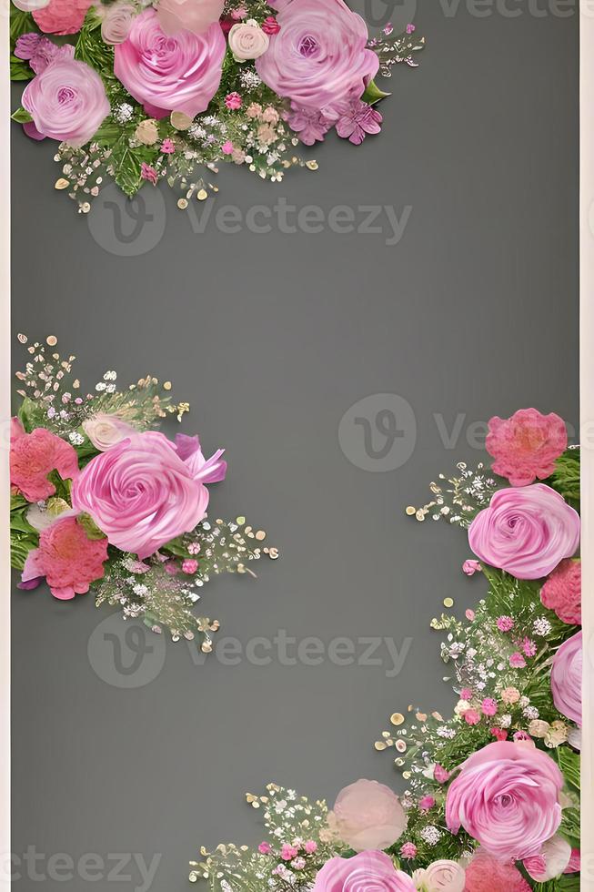 Colorful simple floral decoration, tiny flower illustration, background template, creative arrangement of nature and flowers. Good for banner, wedding card invitation draft, design element, and other. photo