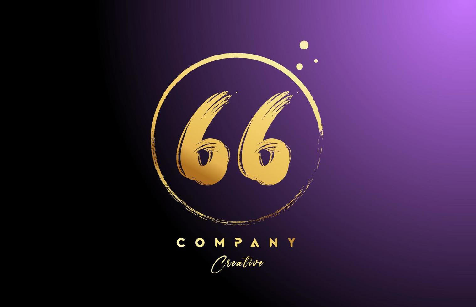 golden golden 66 number letter logo icon design with dots and circle. Grunge creative gradient template for company and business vector