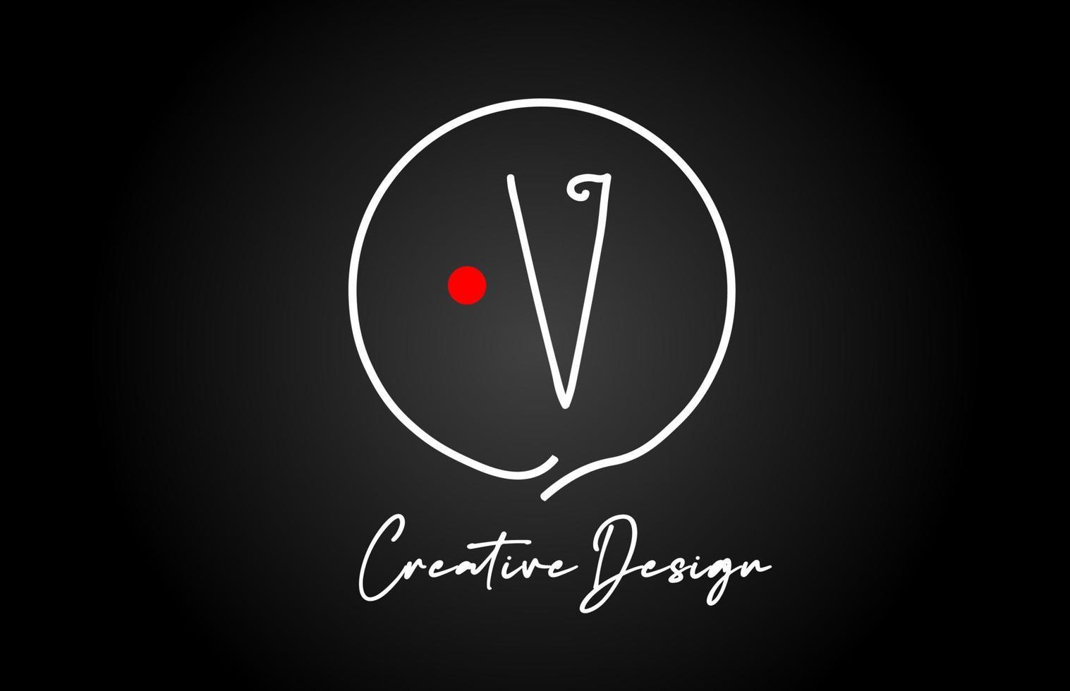 V alphabet letter logo icon design with line red dot and vintage style. Black and white creative template for company and business vector