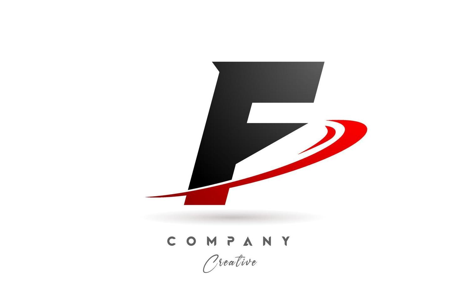 black grey F alphabet letter logo icon design with red swoosh. Creative template for company and business vector