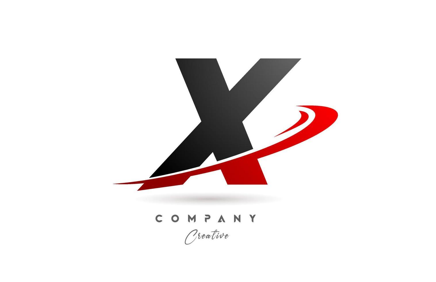 black grey X alphabet letter logo icon design with red swoosh. Creative template for company and business vector