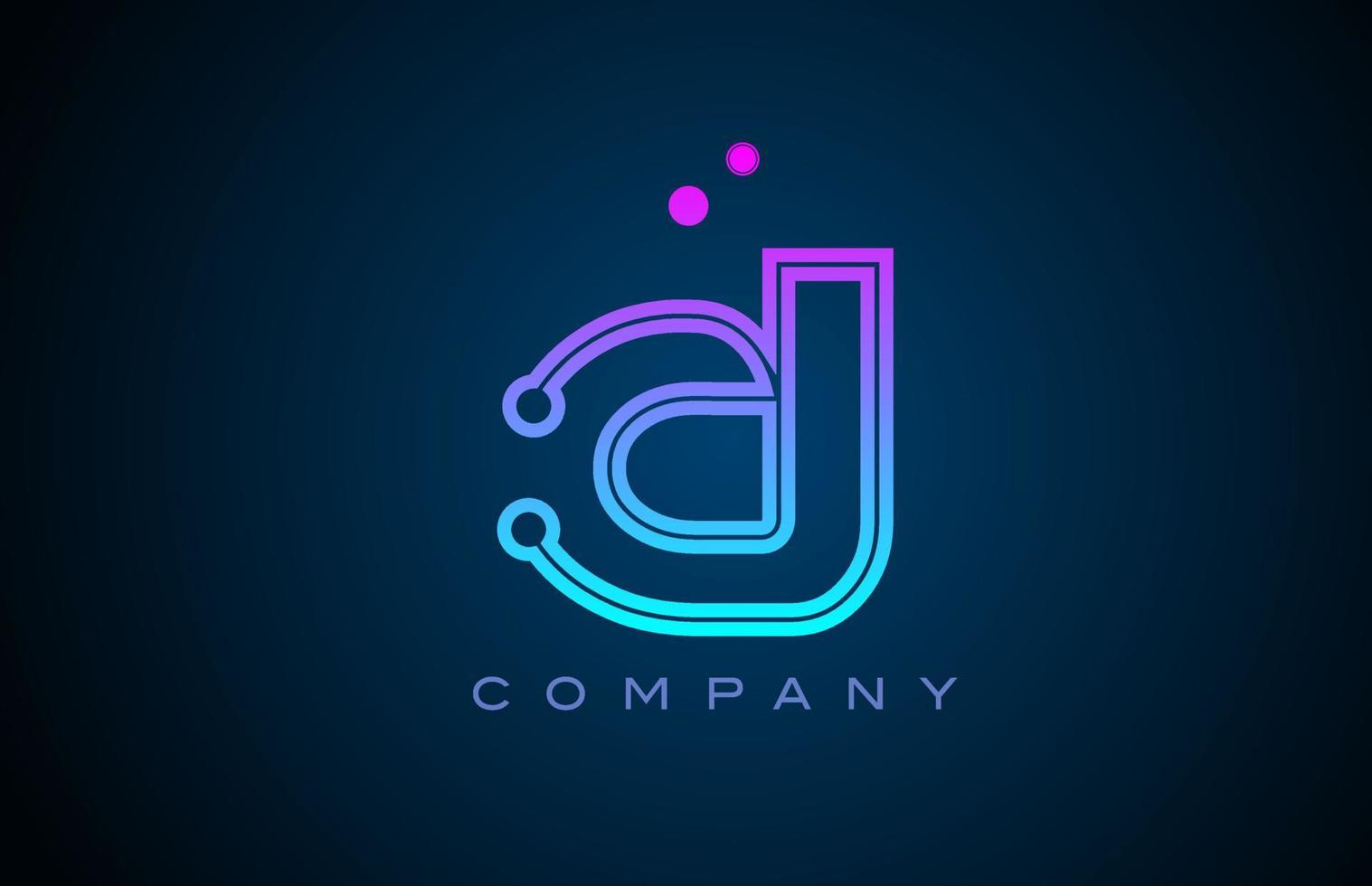 D alphabet letter logo icon design with pink blue color and dots. Creative template for business and company vector