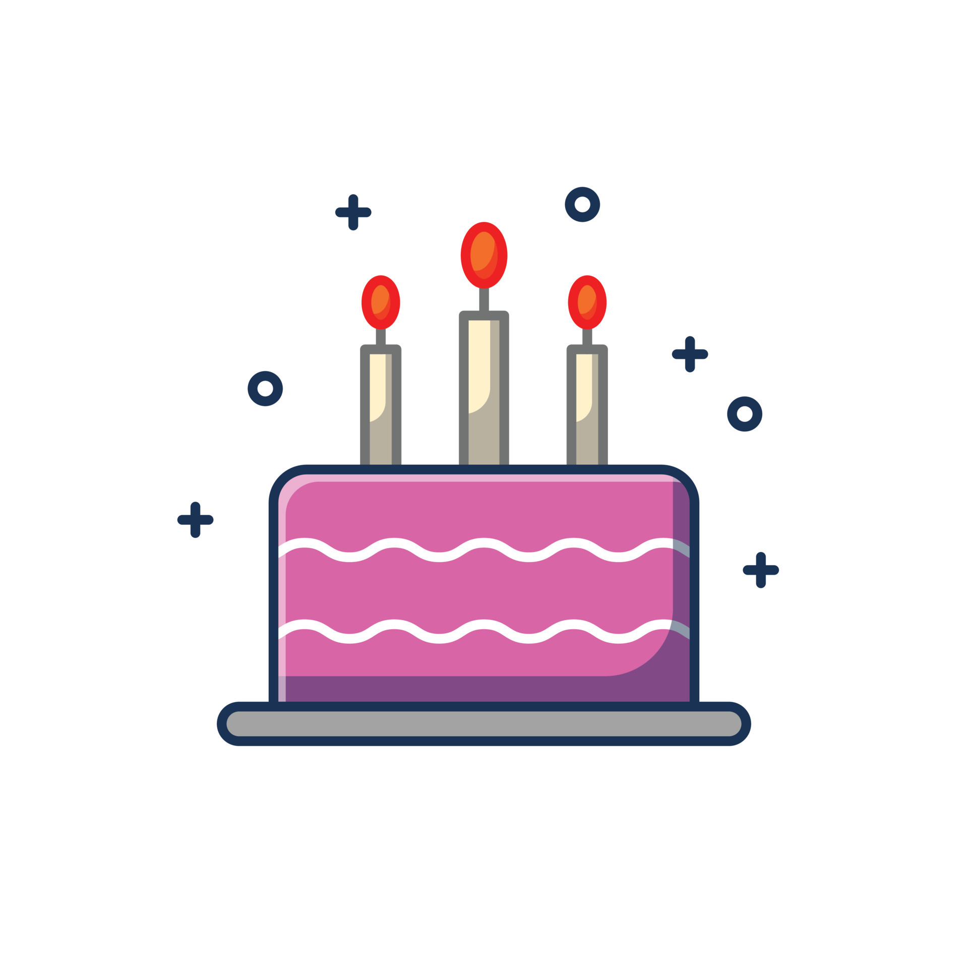 Birthday cake with candles cartoon vector isolated illustration