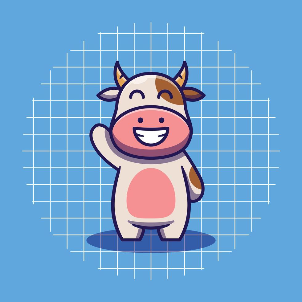 Cute Cow Waving Cartoon Illustration for Kids vector