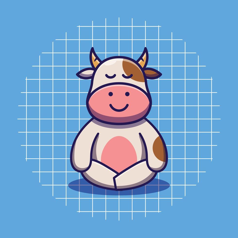 Cute Cow Meditating Cartoon Illustration vector